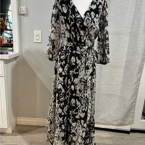 Black and White Printed Wrap Maxi Dress